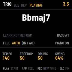TRIO learning: bar 3.3, Bbmaj7, LEARNING THE FORM, BASS A1, FEEL AUTO (IN TWO)